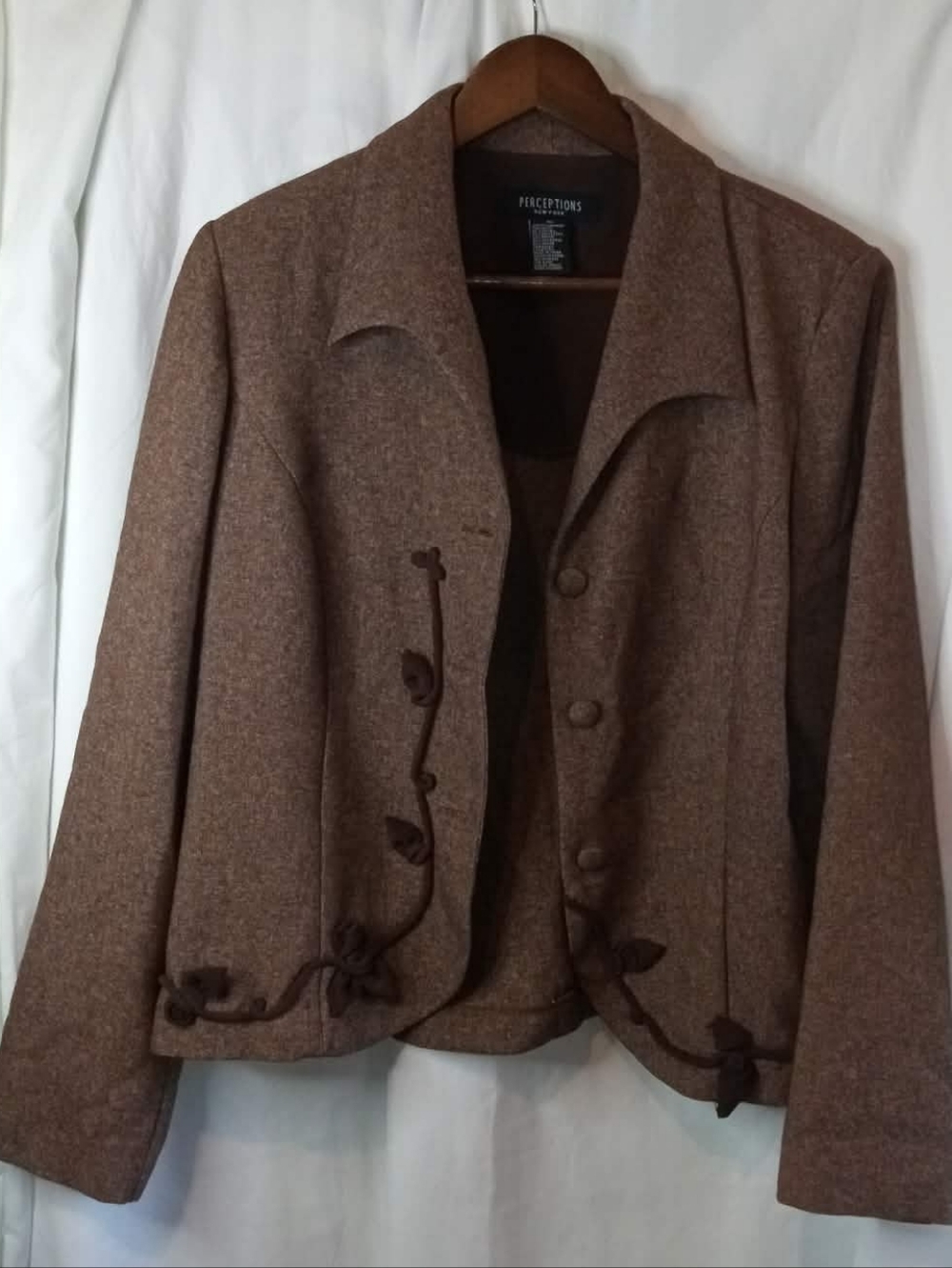 10 Perceptions Brown Embellished Blazer Office Button Tailored Comfortable Work